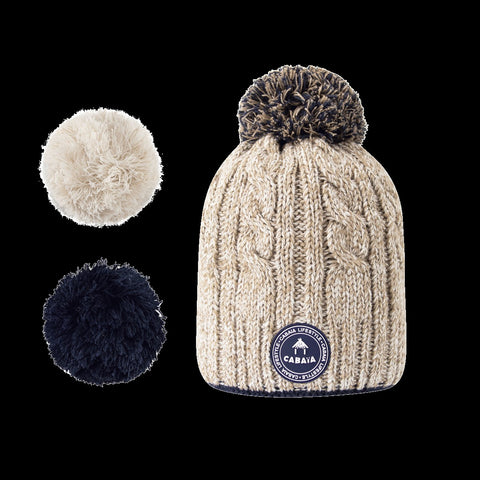 CABAIA - Bonnet + 3 Pompons - doublé polaire - Creamy Gin Crème - Beige sportium store